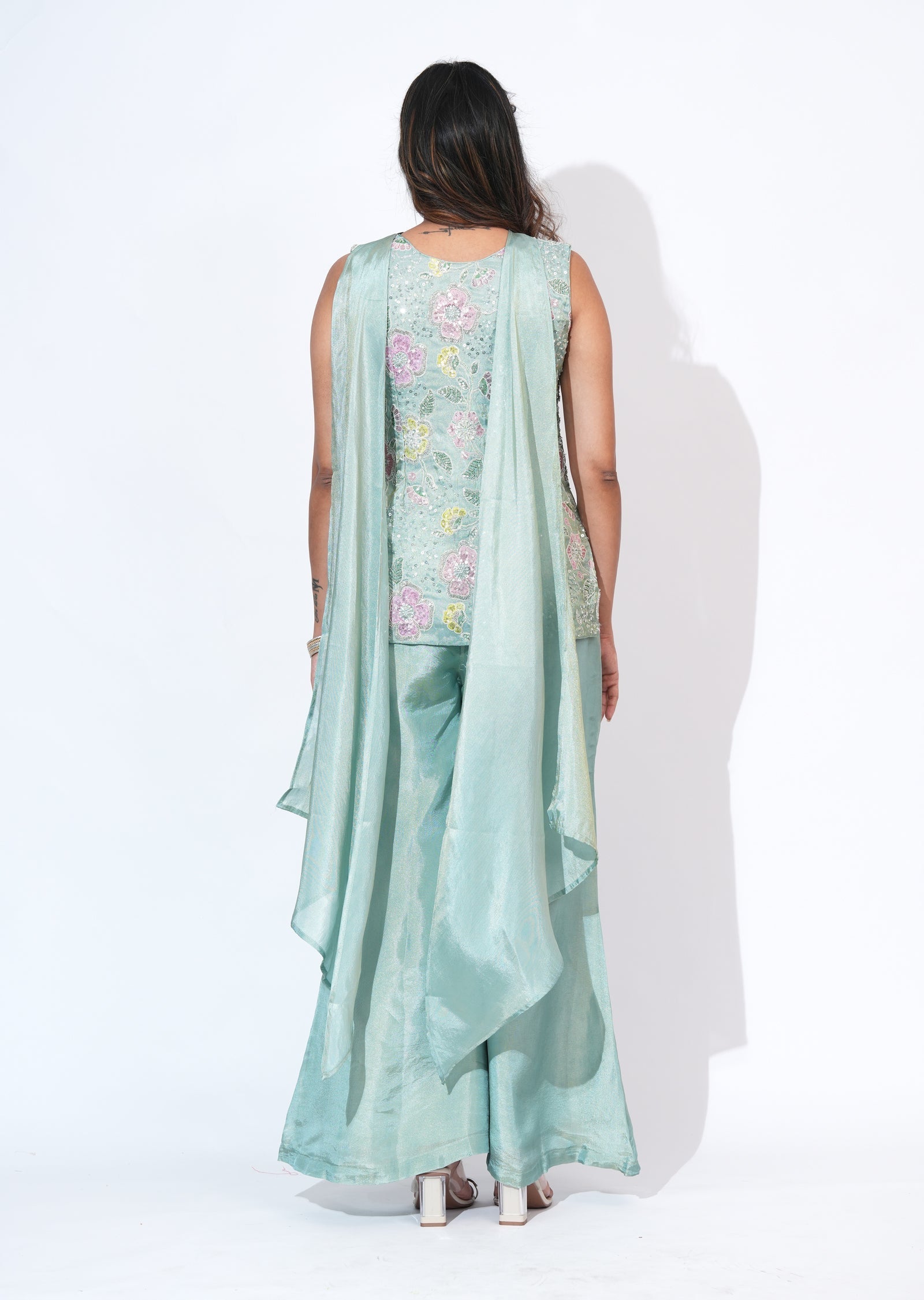 Green Tissue Sharara Set