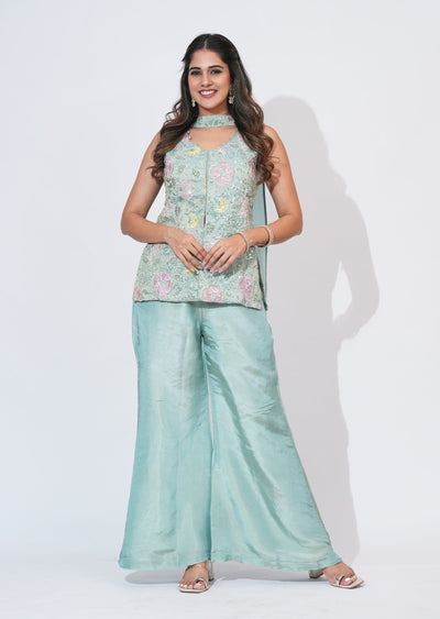 Green Tissue Sharara Set