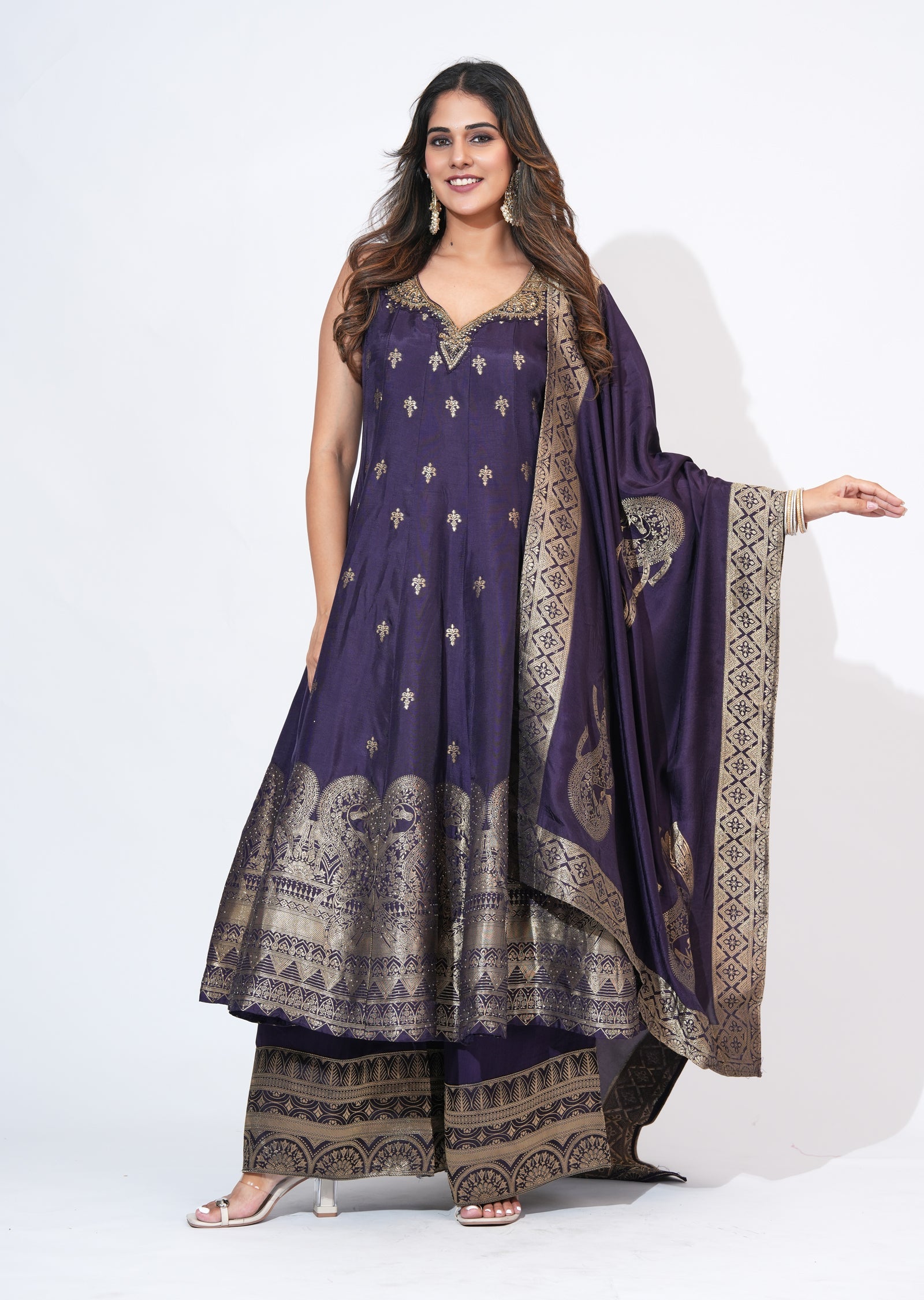 Purple Silk Anarkali Set