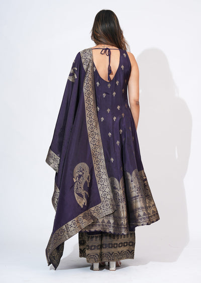 Purple Silk Anarkali Set