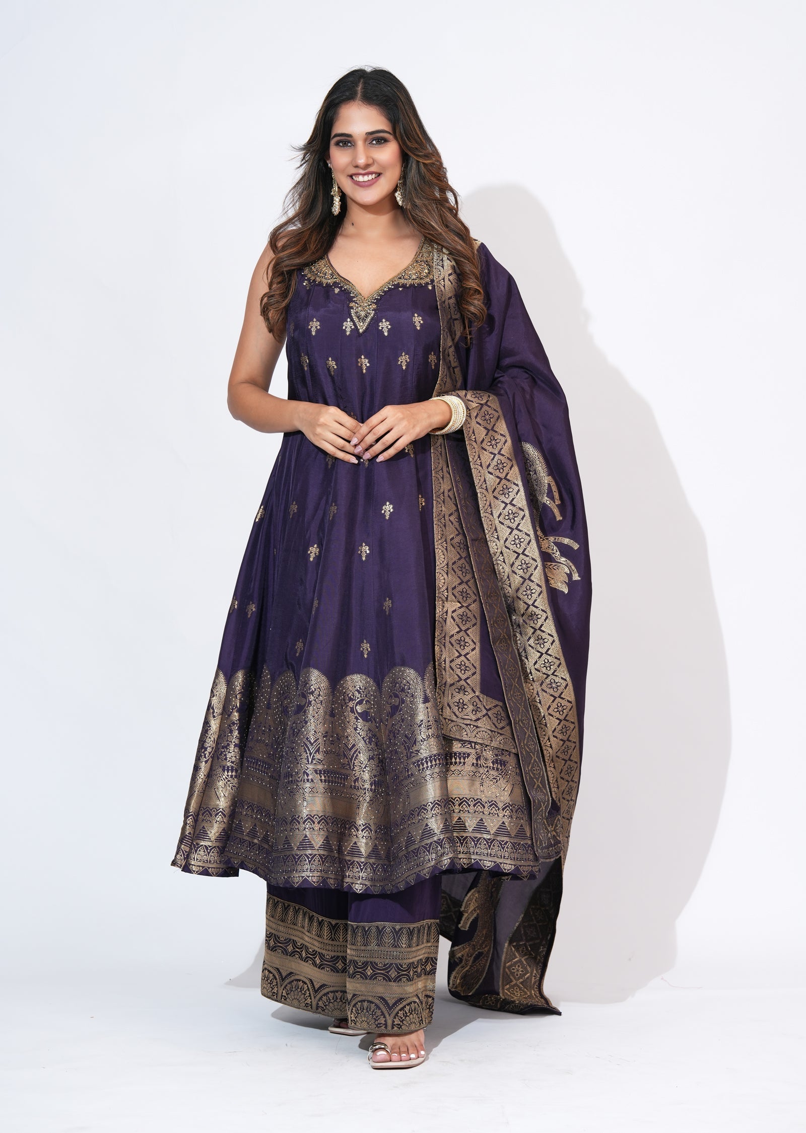 Purple Silk Anarkali Set