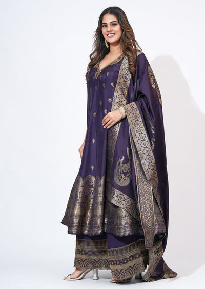 Purple Silk Anarkali Set