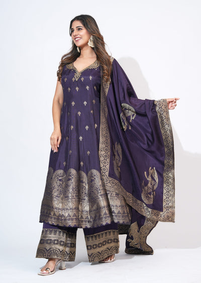 Purple Silk Anarkali Set