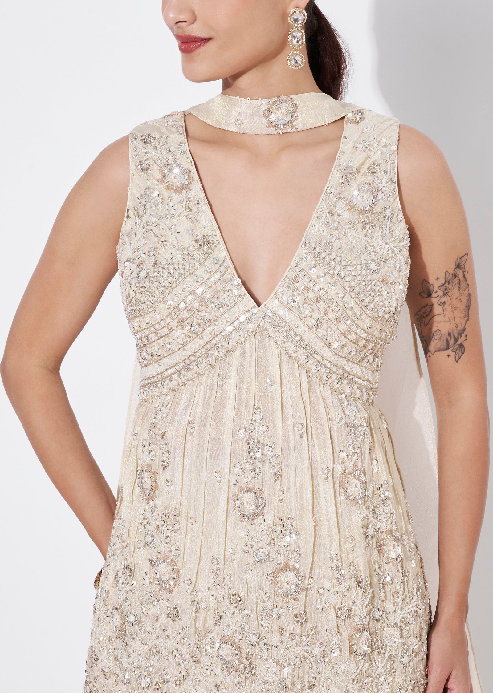 Cream Tissue Sharara Set