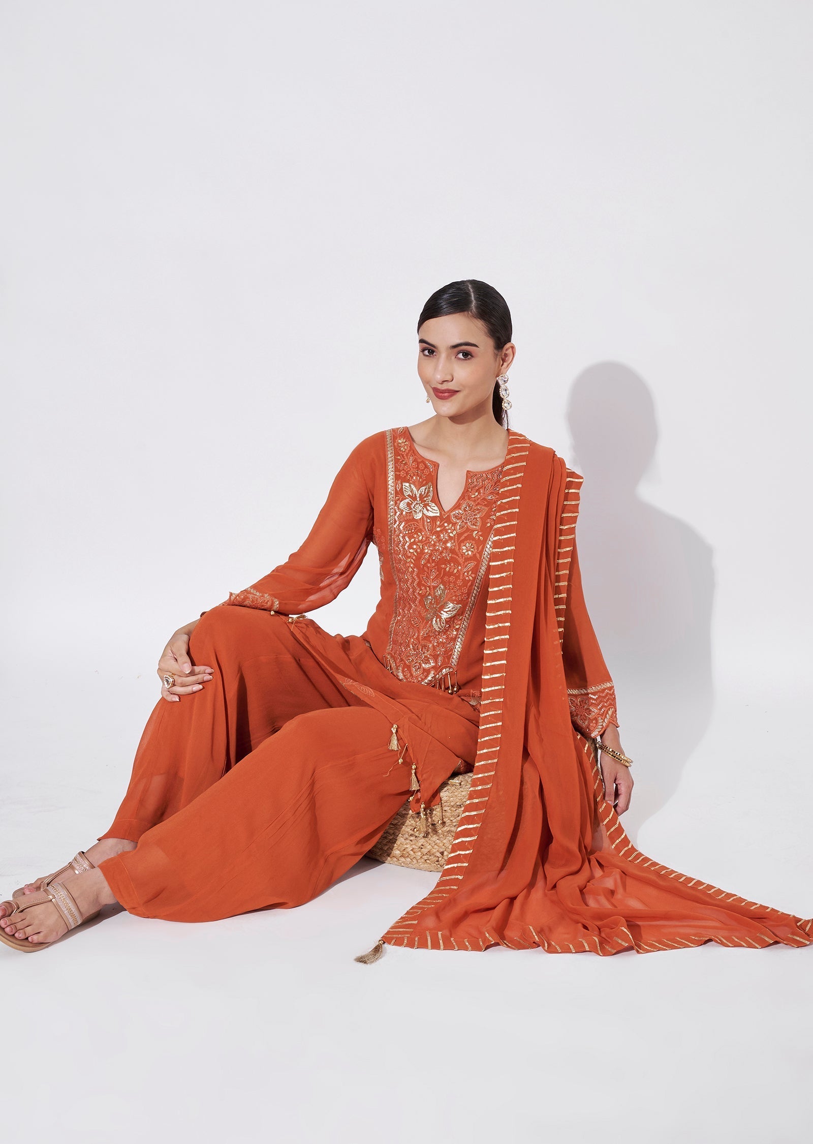 Rust Georgette Sharara Set