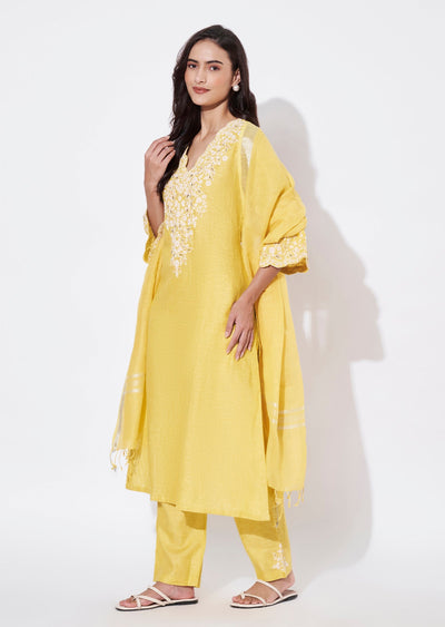 Light Yellow Cotton Straight Cut Suit