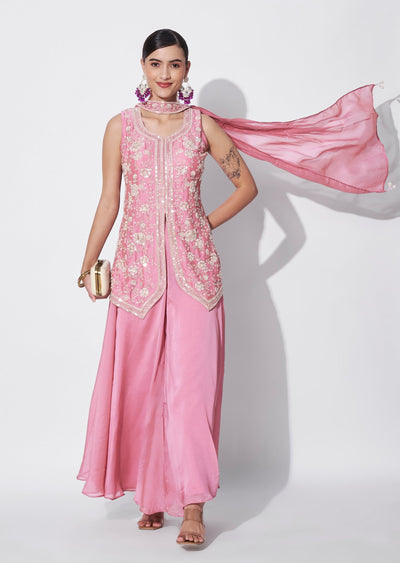 Pink Silk Sharara Set