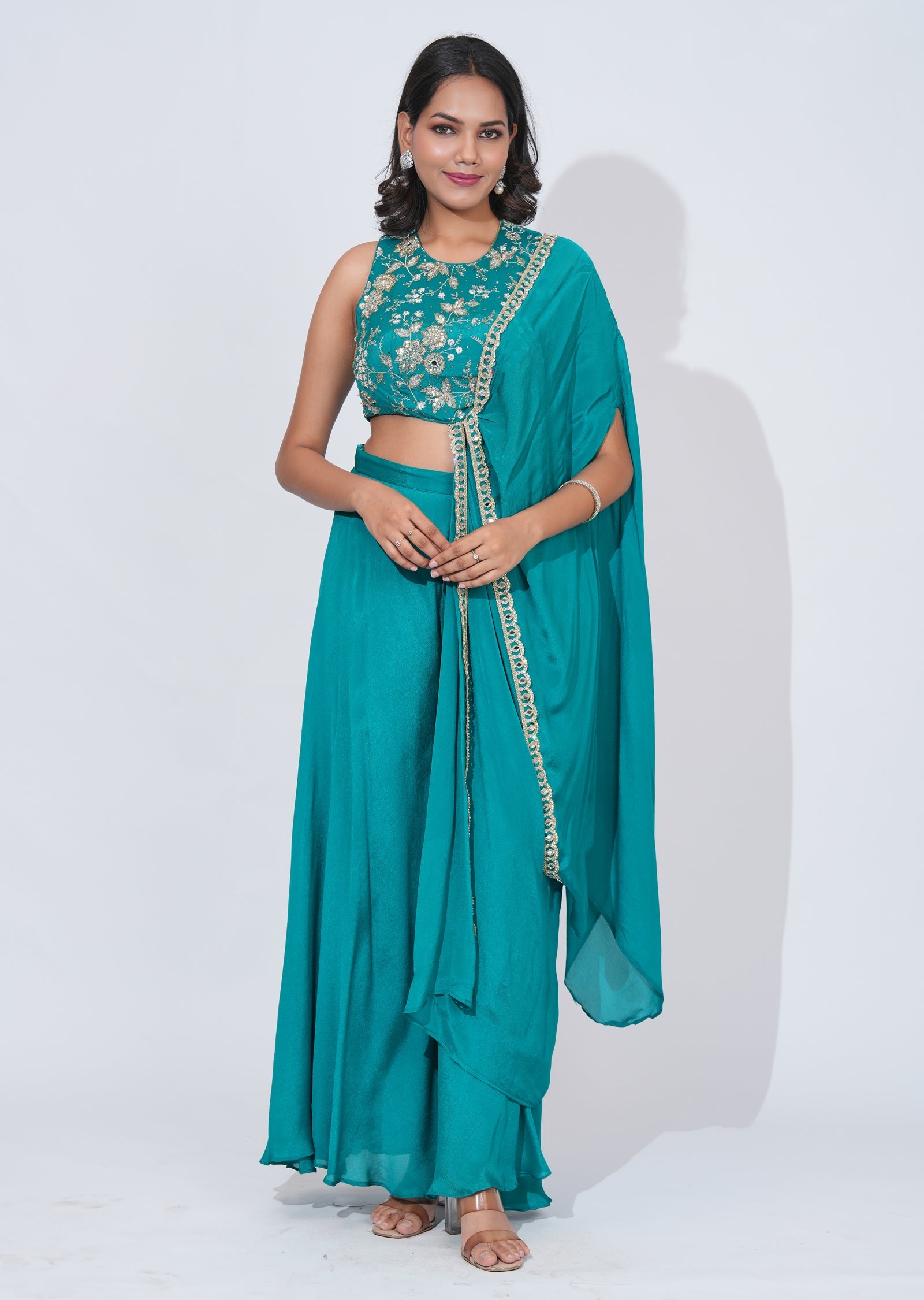 Rama Green Chinnon Indowestern Set