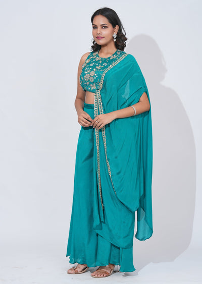 Rama Green Chinnon Indowestern Set