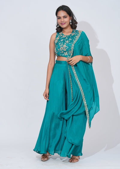 Rama Green Chinnon Indowestern Set