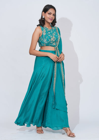 Rama Green Chinnon Indowestern Set