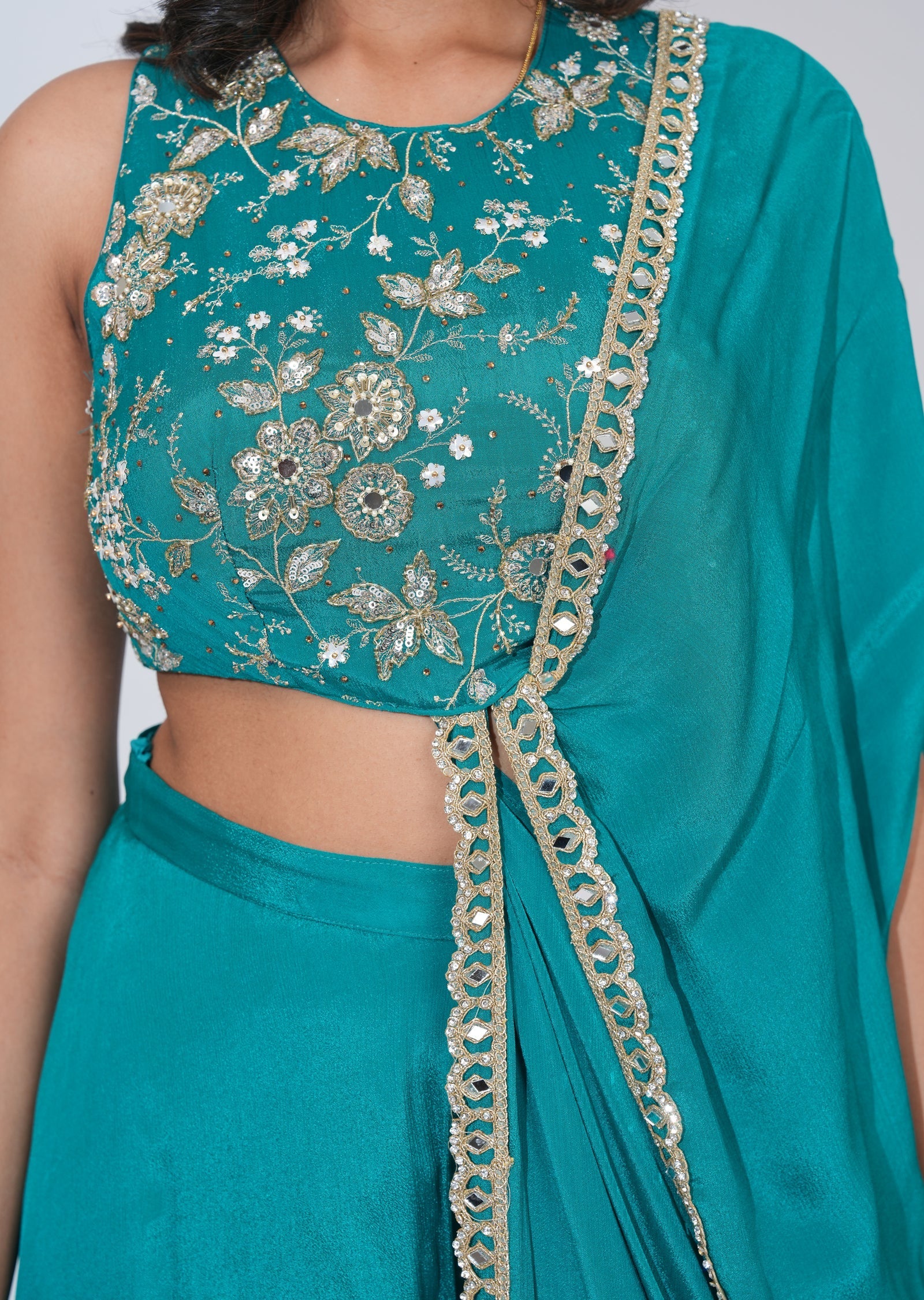 Rama Green Chinnon Indowestern Set