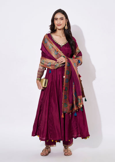 Wine Silk Anarkali Suit