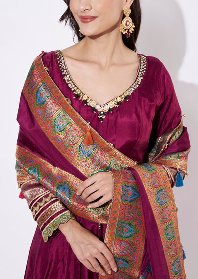Wine Silk Anarkali Suit
