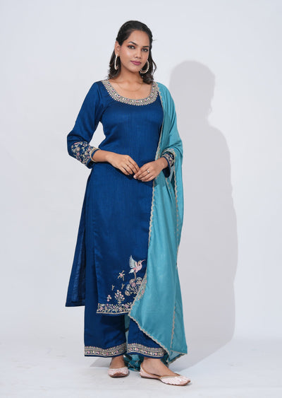Blue Tissue straight cut Suit