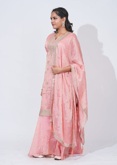 Peach Tissue straight cut Suit