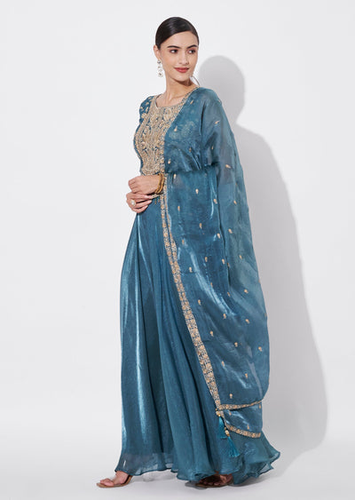 Blue Tissue Indowestern set