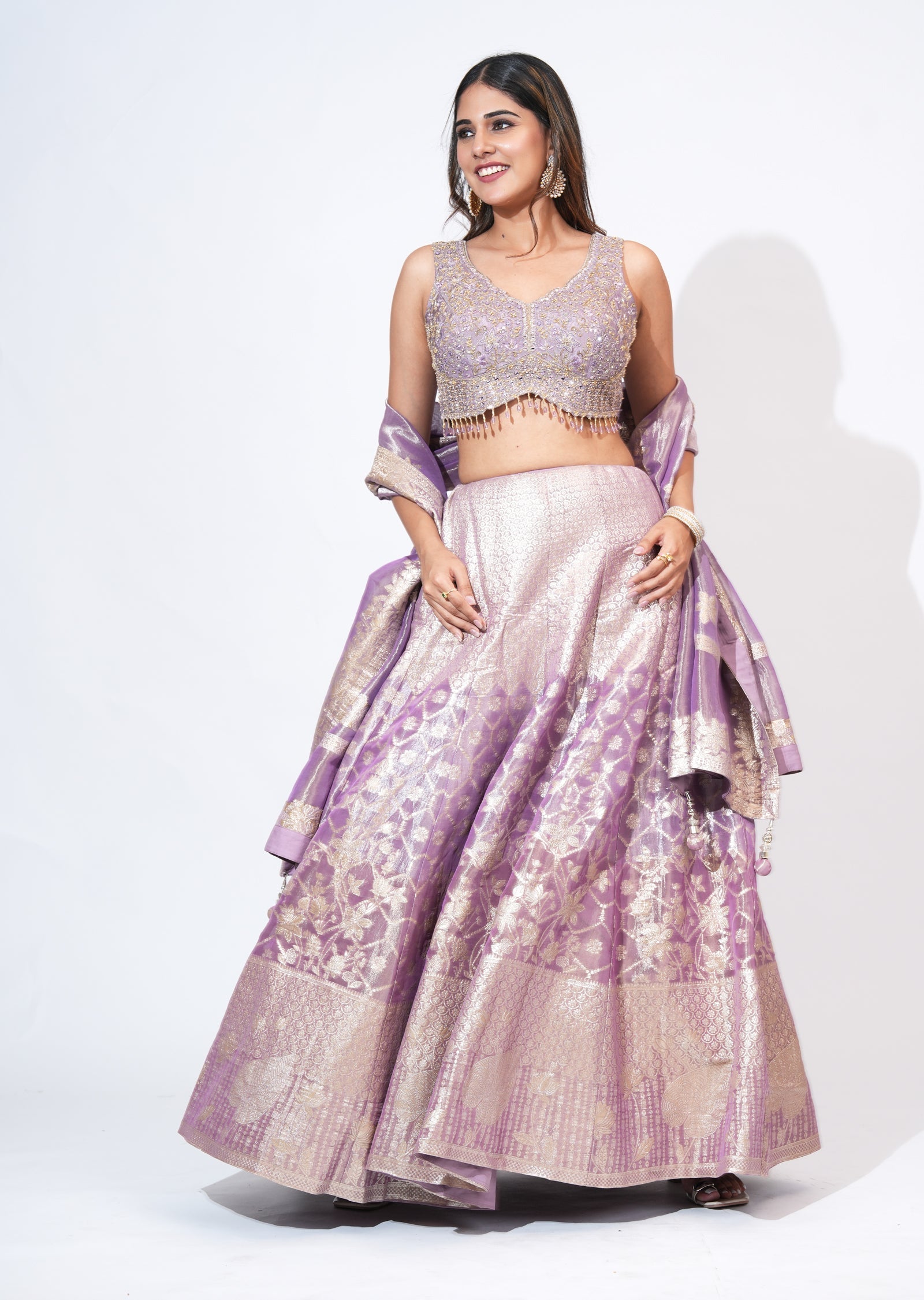 Mauve Tissue Lehenga Set
