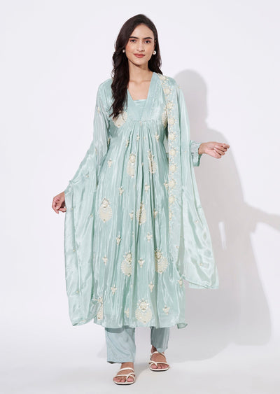Light Green Chinnon Anarkali Suit