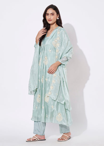 Light Green Chinnon Anarkali Suit