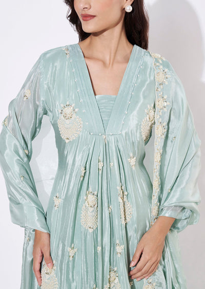 Light Green Chinnon Anarkali Suit