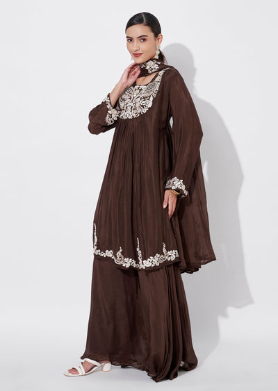 Brown Chinnon Sharara Set