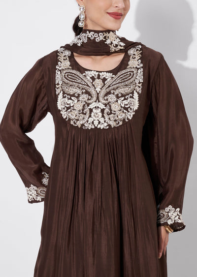 Brown Chinnon Sharara Set