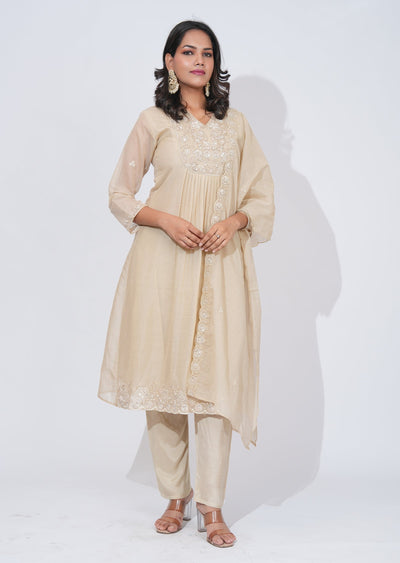 Beige Organza Anarkali Suit