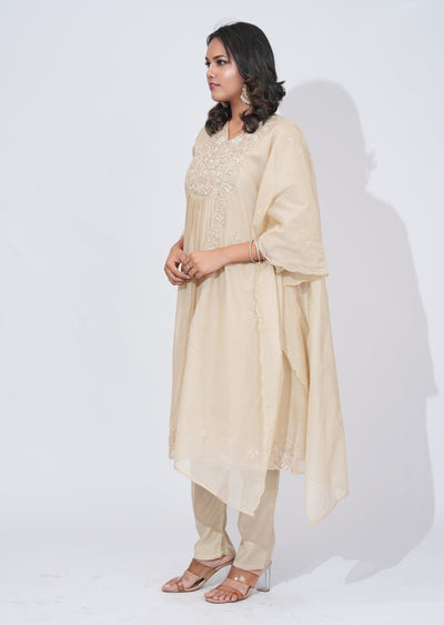 Beige Organza Anarkali Suit