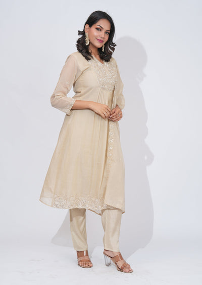 Beige Organza Anarkali Suit