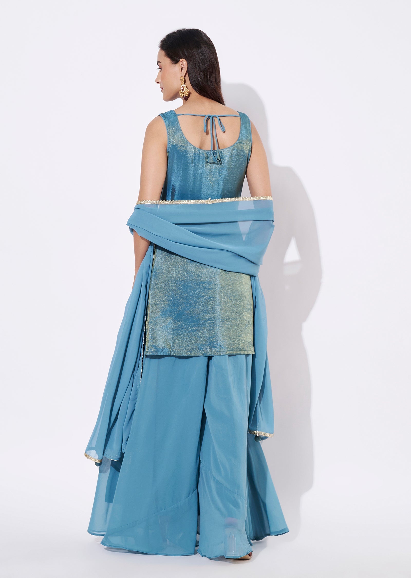 Blue Tissue Sharara Set