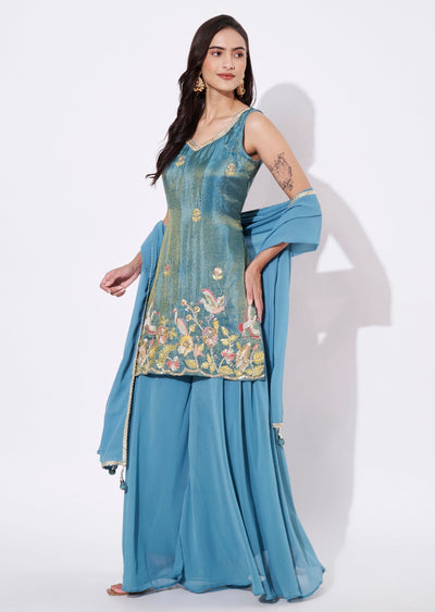 Blue Tissue Sharara Set