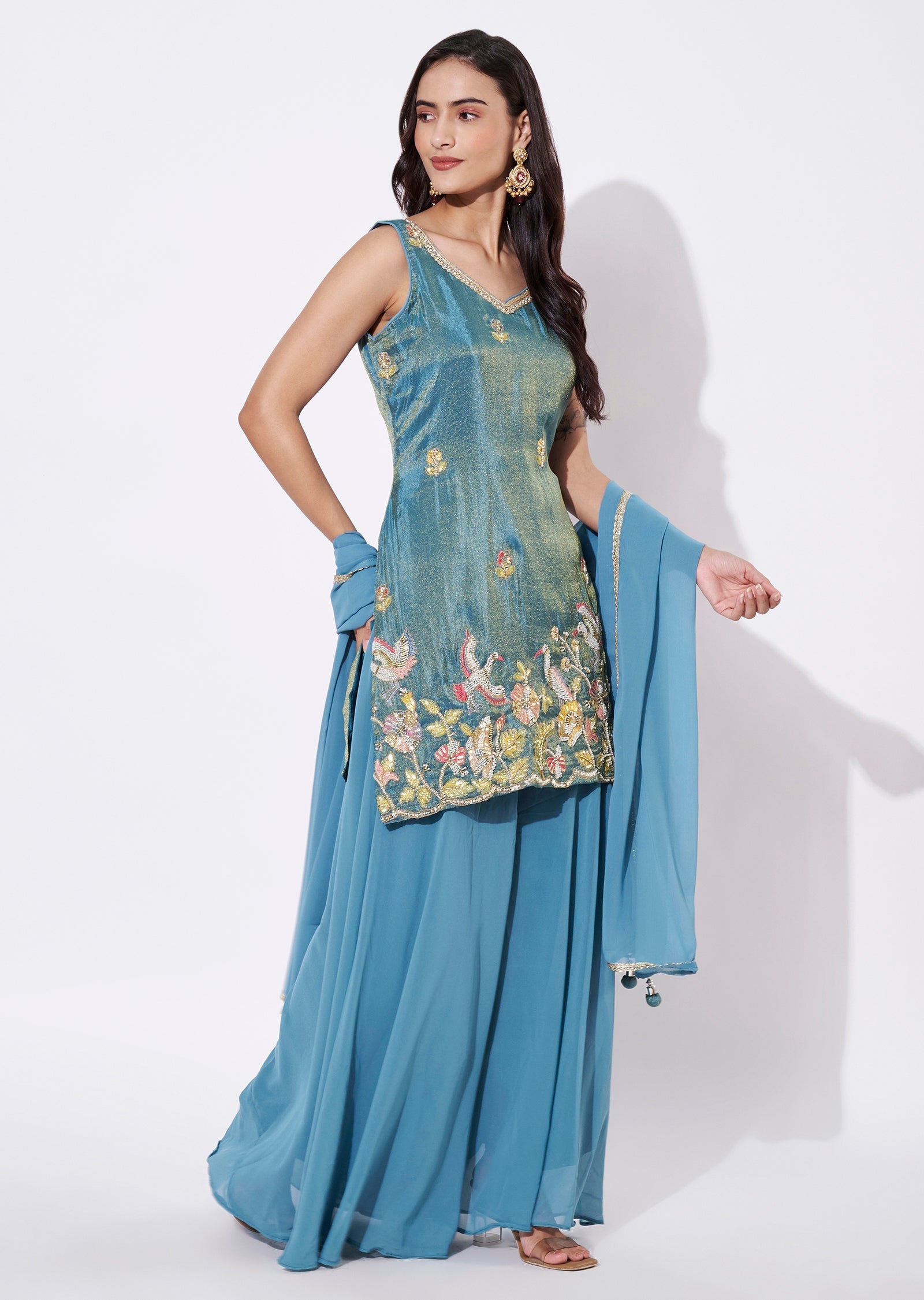 Blue Tissue Sharara Set