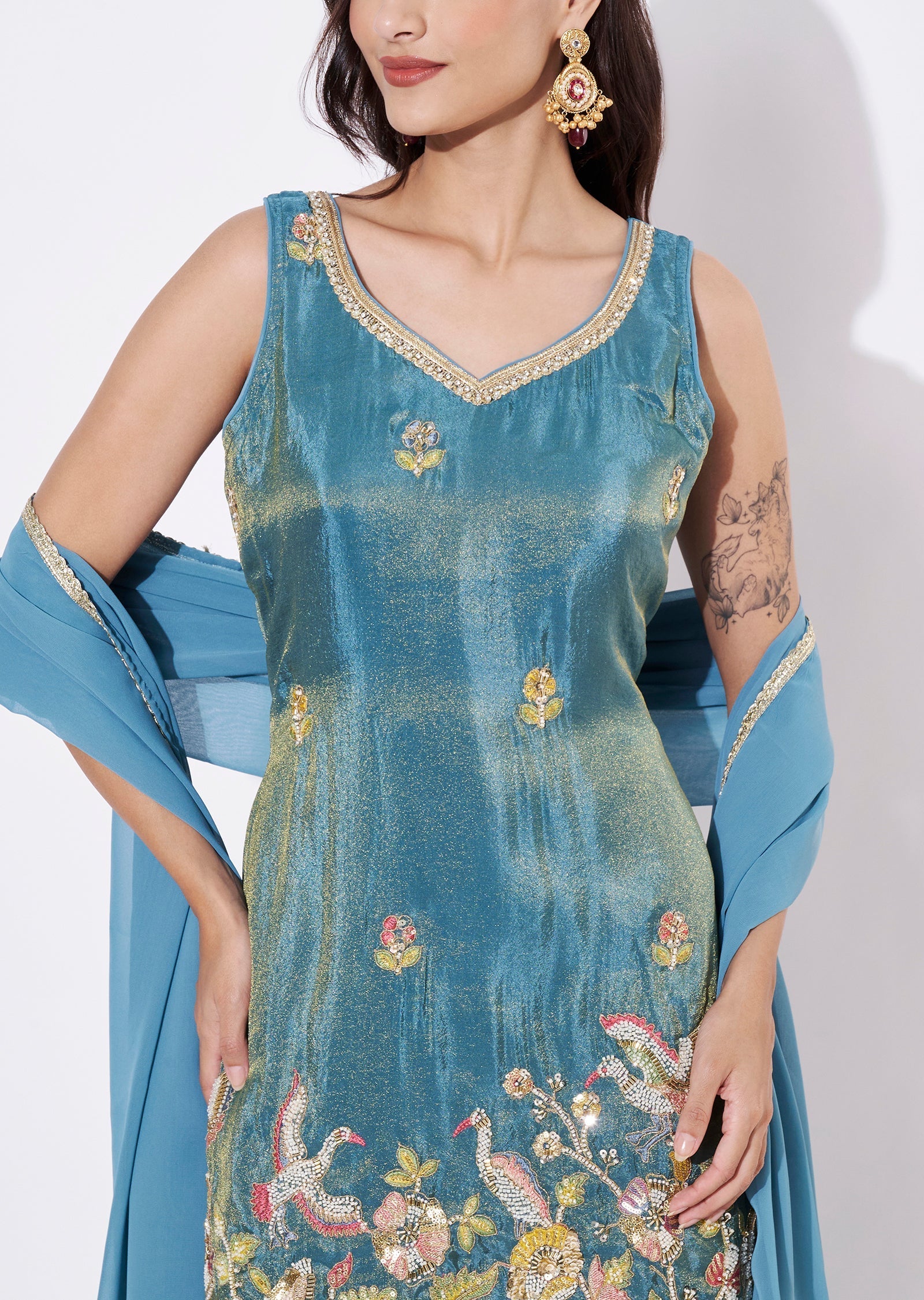 Blue Tissue Sharara Set