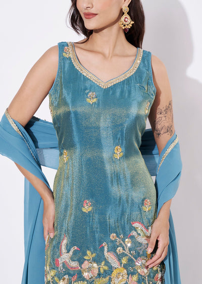 Blue Tissue Sharara Set