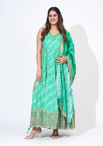 Green Silk Anarkali Set