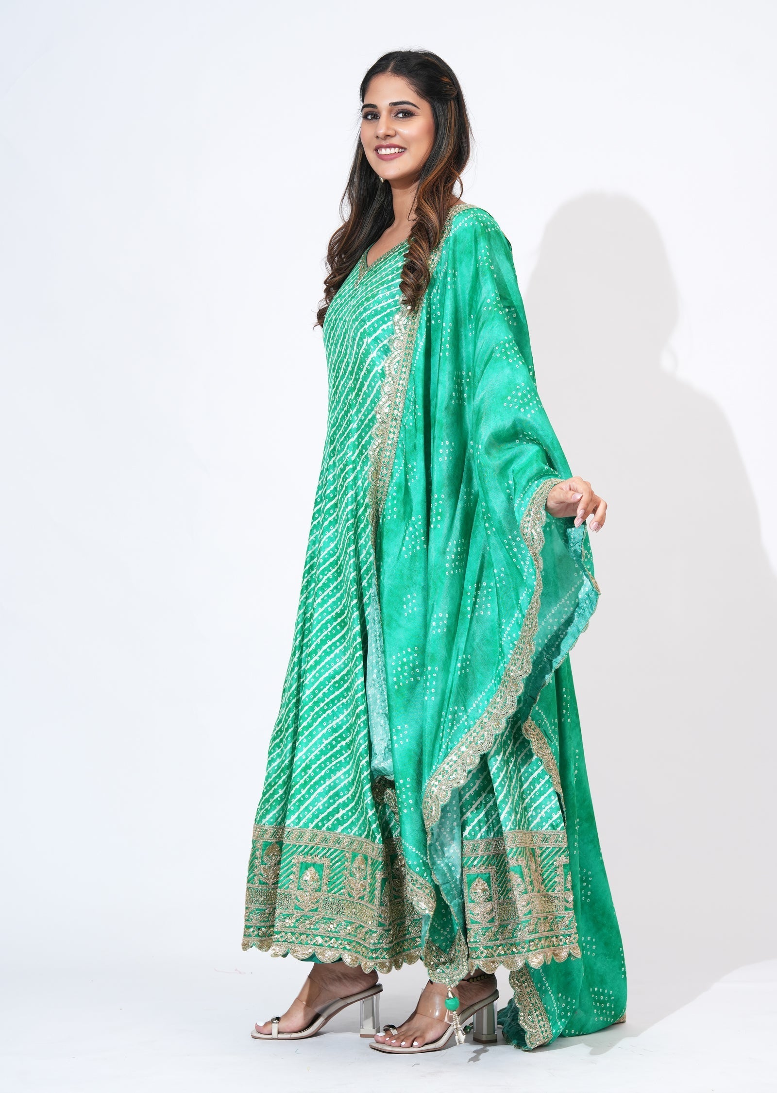 Green Silk Anarkali Set