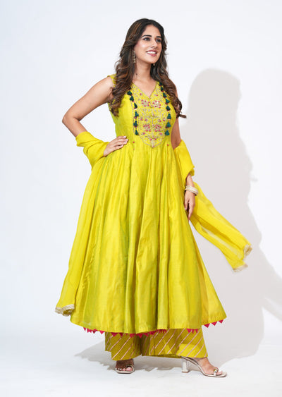 Green Silk Anarkali Set