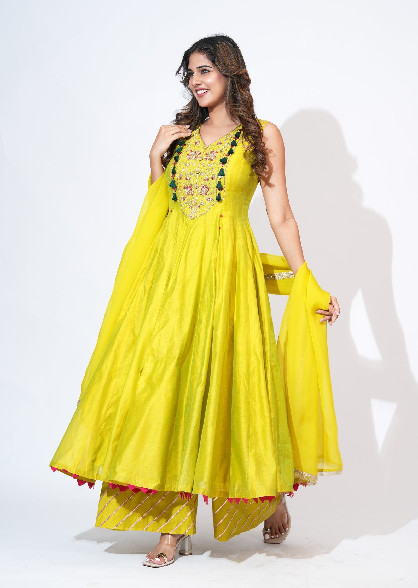Green Silk Anarkali Set