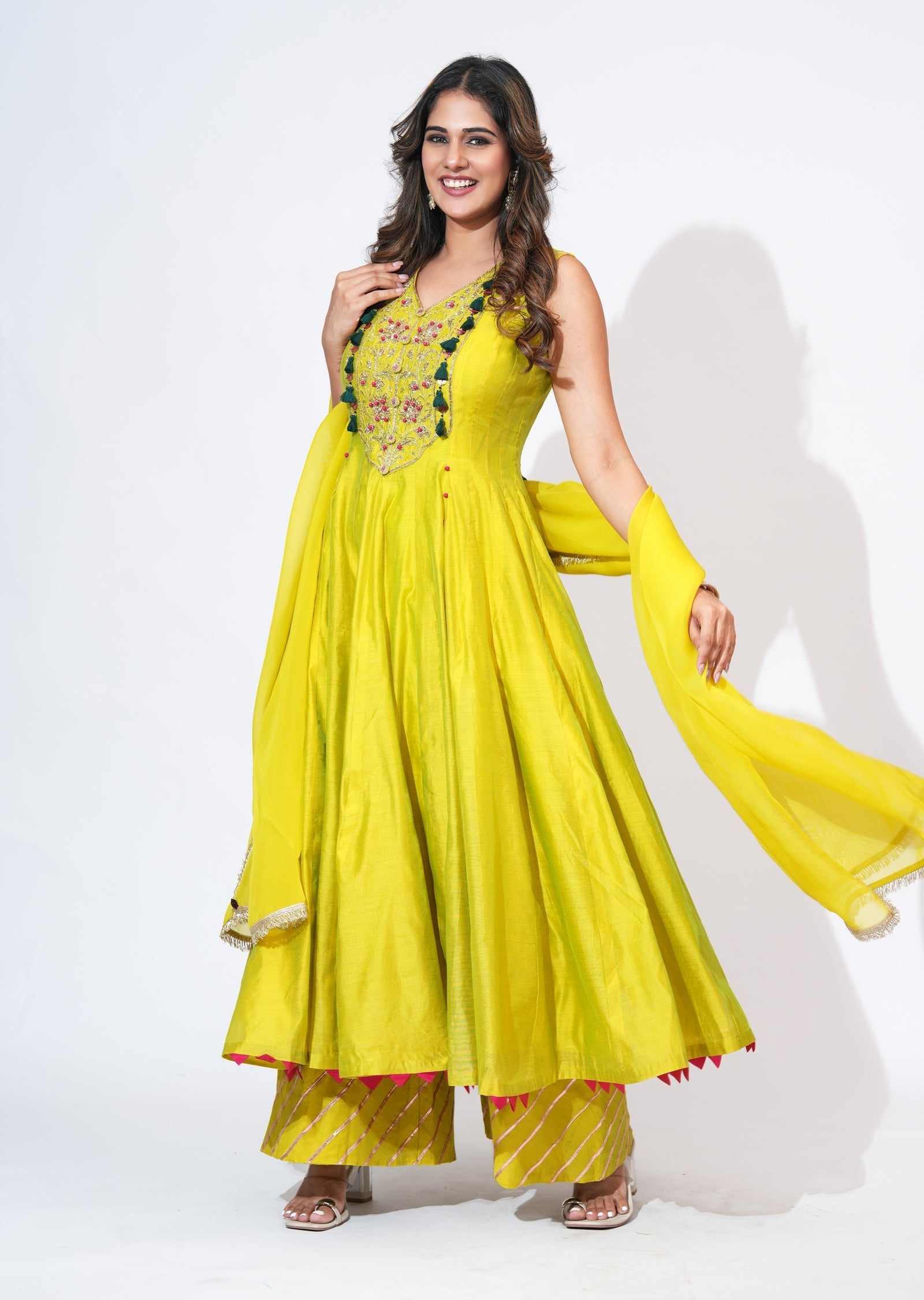 Green Silk Anarkali Set