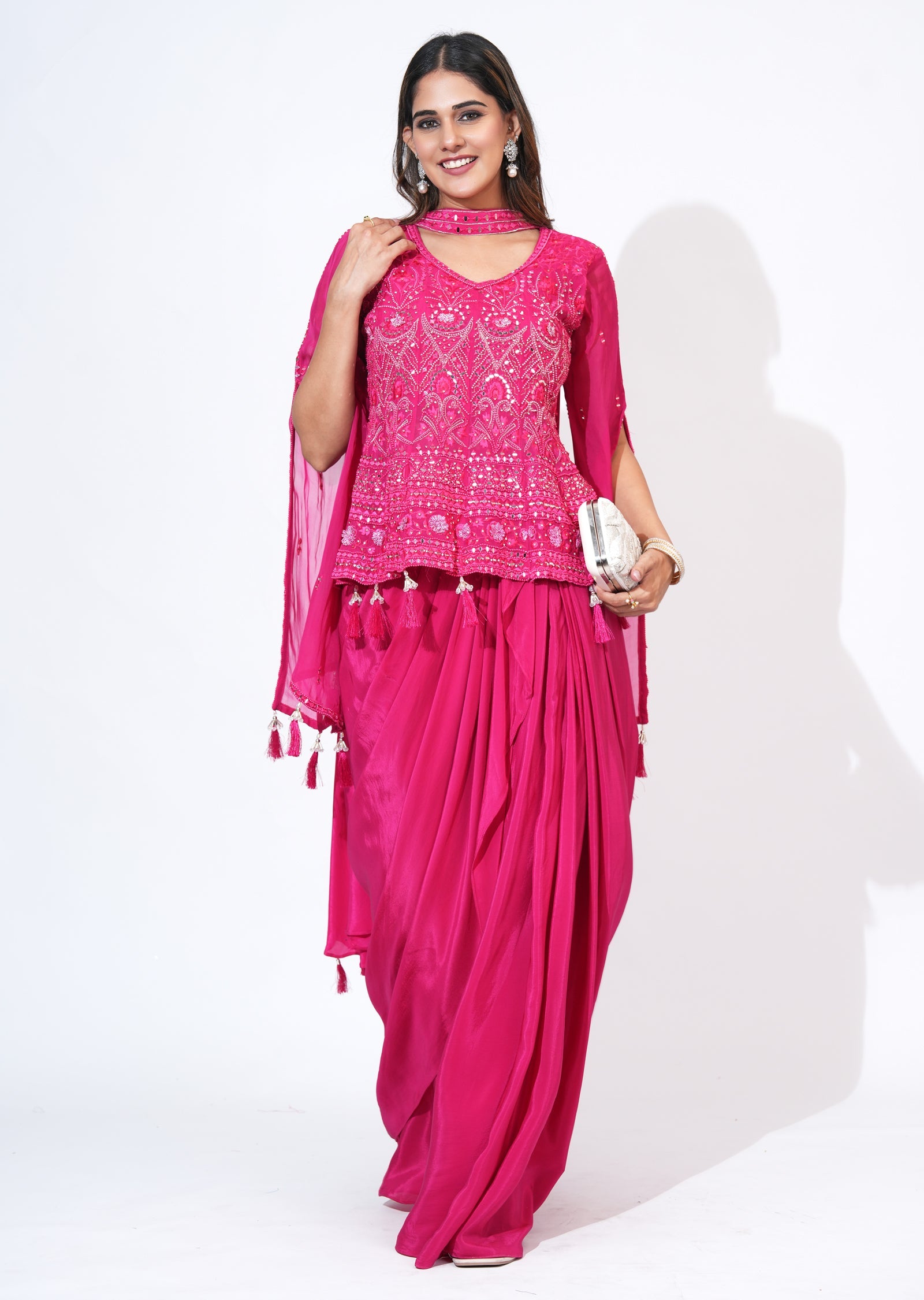 Pink Silk Indowestern Set