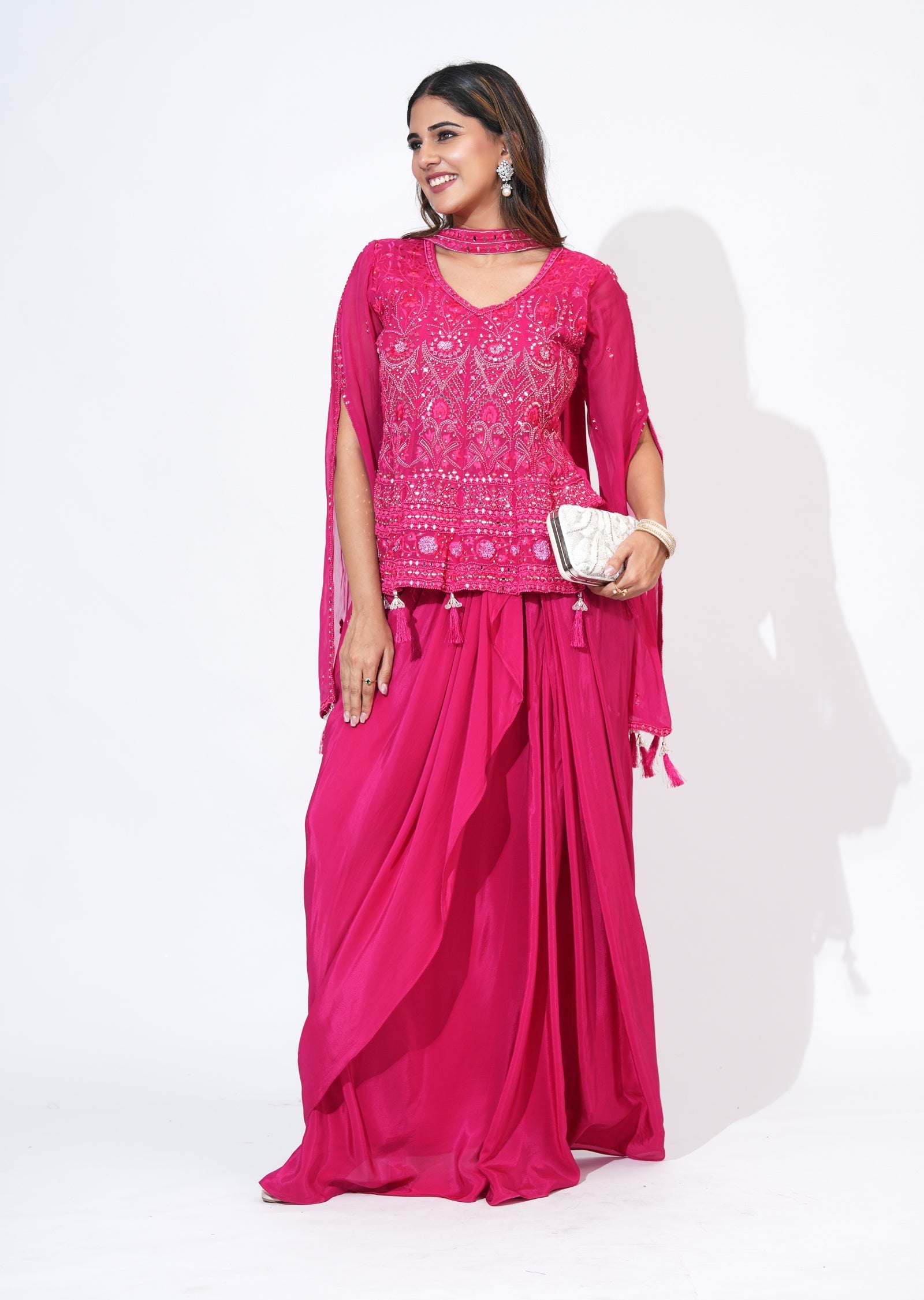 Pink Silk Indowestern Set