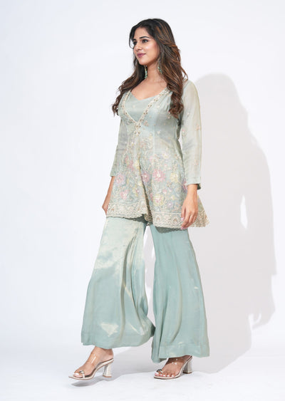 Green Tissue Sharara Set