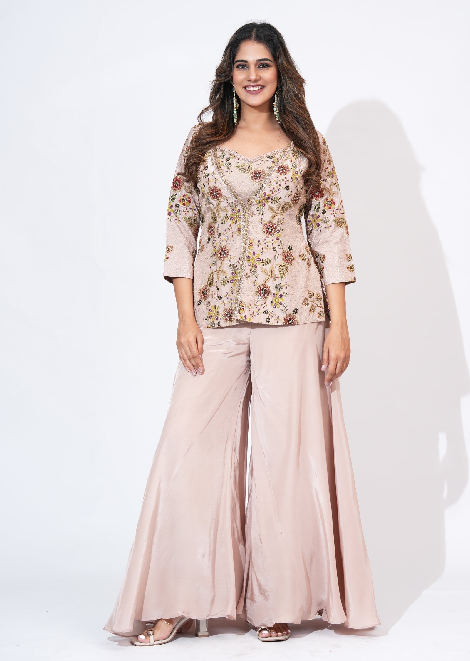 Onion Pink Crepe Indowestern Set