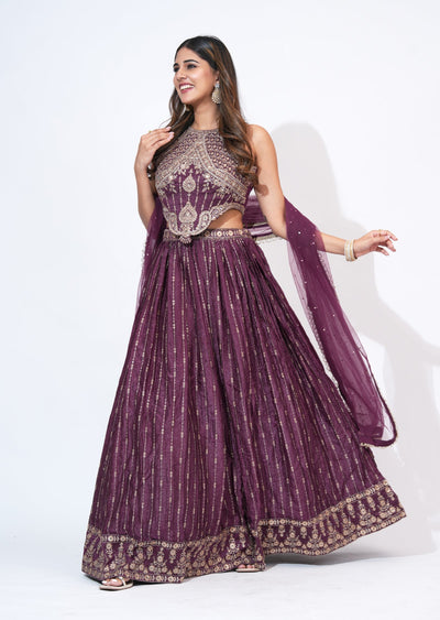 Wine Silk Lehenga Set