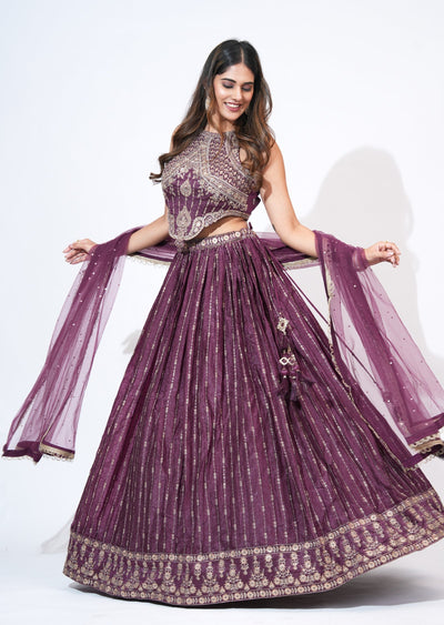 Wine Silk Lehenga Set