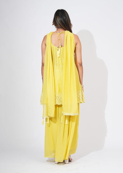 Yellow Georgette Sharara Set