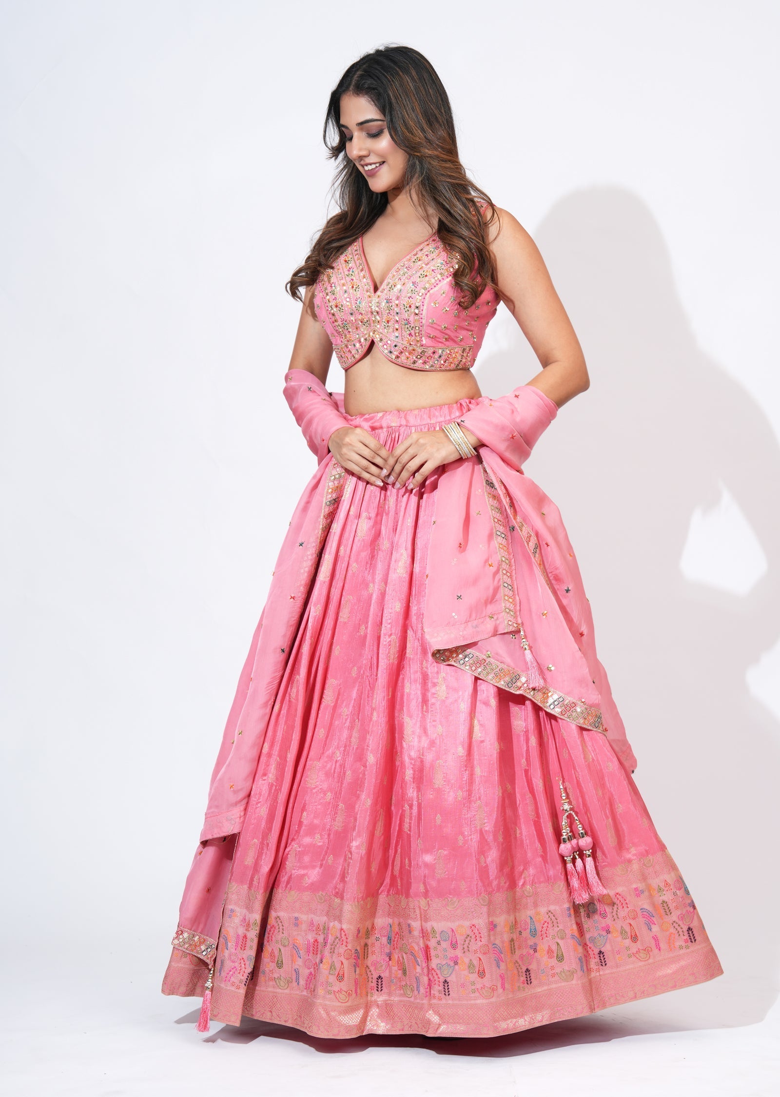 Pink Silk Lehenga Set