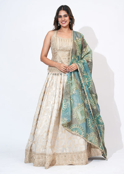 Cream Tissue Lehenga Set