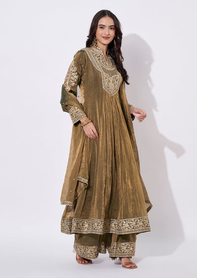 Mehndi Green Tissue Anarkali Suit